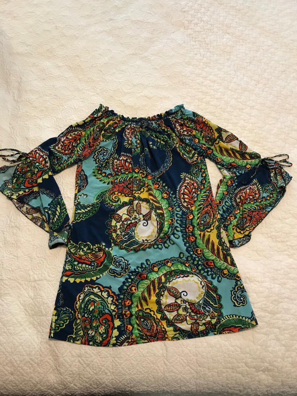 WinWin very colorful floral / paisley tie (bell) sleeve tunic (S-M) - Picture 3 of 16